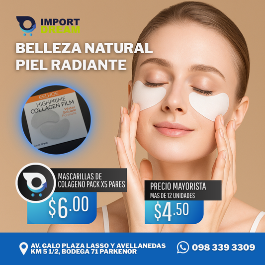 PACK X5 MASCARILLA DE COLAGENO ABSORBENTES OJERAS (Total 10 mascarillas)