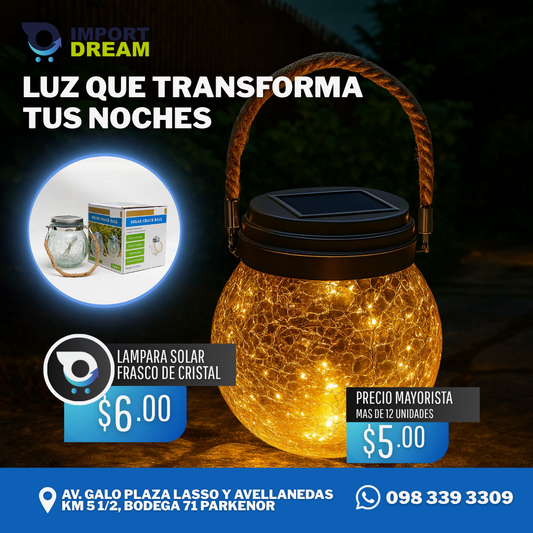 LAMPARA SOLAR FRASCO DE CRISTAL