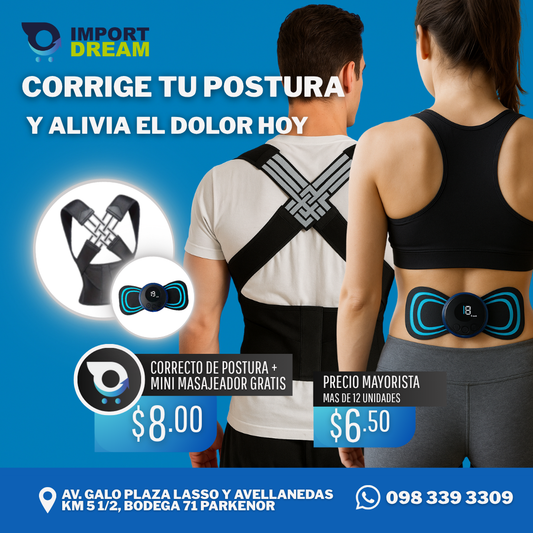 Corrector de postura Back Of Steel® + Mini Masajeador GRATIS